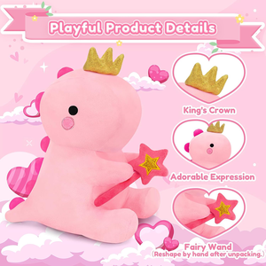 Juguetes de Peluche de Dinosaurio con Corona, Certificados por ASTM y CPSIA, con Varita de Hada Rosa, Peluches de Dinosaurio para Regalo de Cumpleaños de Bebé - Product Image 2