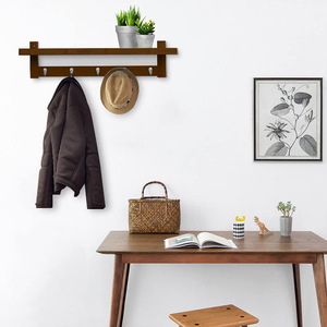 Nordic Style Wall Mounted Coat Rack Solid Wood Entryway <b>Hook</b> Key Rack Multipurpose Durable Retro Color Rectangle Shape - Product Image 1