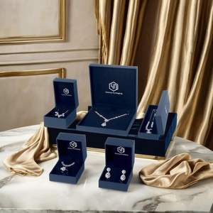 Boîte de présentation de bijoux bleue, emballage de bijoux haut de gamme personnalisé pour la vente au détail, boîte combinée rigide imbriquée sur mesure, Chine - Product Image 1