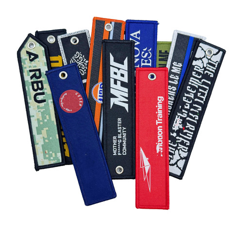 Customized 3D Double Sided Logo Embroidered Keychain Fabric Woven Airplane Panda Pattern Stainless Steel Embroidery Keyring