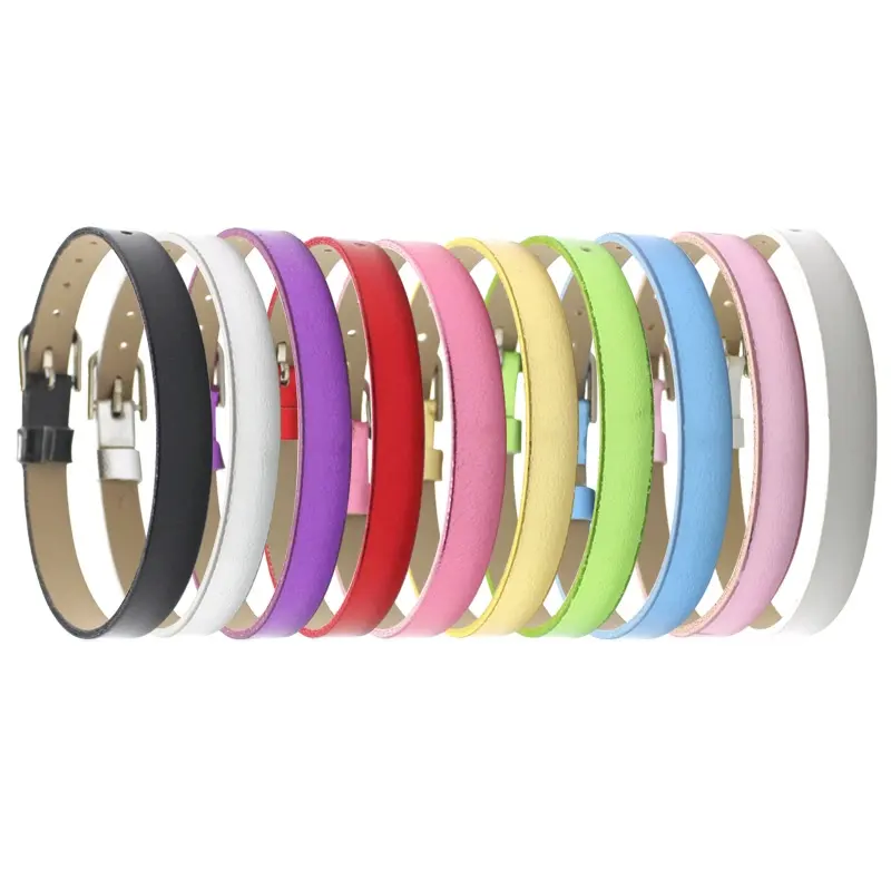 8mm PU Leather Slide Letter Charm Wristband Wrist Strap Bracelet for DIY Bracelet Making Accessories