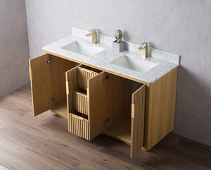 <span class=keywords><strong>Mobile</strong></span> da <span class=keywords><strong>Bagno</strong></span> Minimalista in Rovere Massiccio Scanalato con Top in Marmo e Cassetto Centrale per Stoccaggio |   ODM Vietnam, Certificato UPC - Product Image 3
