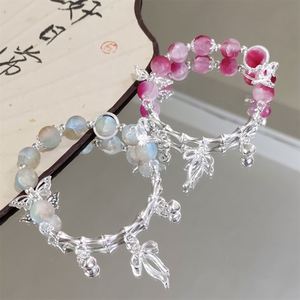 Romantic Style Butterfly <b>Beaded</b> <b>Bracelet</b> Jewelry <b>Bracelet</b> Bowknot Charms Women Bowknot and Bell Crystal Bamboo Bead <b>Bracelet</b> - Product Image 4