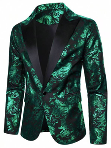 Bleu marine Floral Jacquard hommes costumes de mariage Slim Fit marié Tuxedos mâle Blazer veste simple boutonnage français costumes pour hommes - Product Image 4