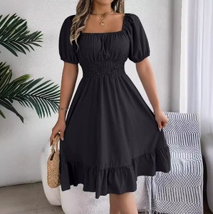 <span class=keywords><strong>Abito</strong></span> da donna in raso a trapezio a mezza lunghezza stile pastorale con scollo quadrato e maniche corte, con volant, taglia XL, per l'estate - Product Image 3