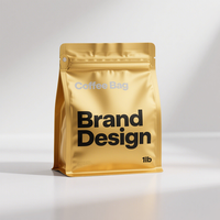 Sac de café personnalisé avec valve et fermeture éclair imprimé à fond plat debout emballage en plastique Mylar pochette en feuille d'aluminium mat