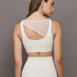 Custom Snow Leopard Print <b>Pattern</b> Yoga Sports Suit Quick Dry Breathable Butt Lift <b>Leggings</b> with Front Logo Mesh Overlay Bra - Product Image 3