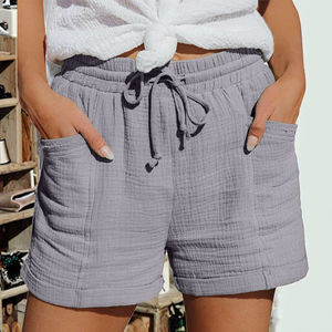 Shorts de sport d'été pour femme de haute qualité, couleur unie, décontractés, taille mi-haute, avec cordon de serrage, respirants, coupe ample et jambe large - Product Image 3