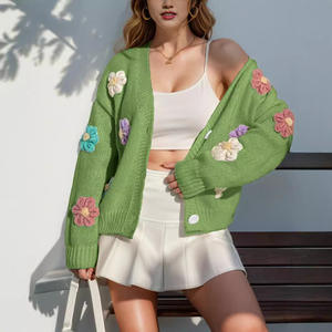 2024 Floral Pattern Button Knitted Cardigan - Cute Loose Long Sleeve Sweater - Product Image 2