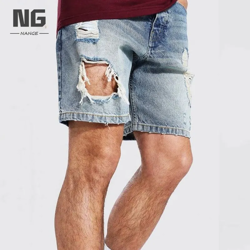 Factory High Quality New Styles Customize Men Ripped Short Jeans Summer Casual Tattered Men Denim Shorts