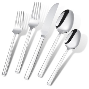 Cubiertos de acero inoxidable plateados de 5 piezas para restaurante, juego de cubiertos para boda, venta al por mayor. - Product Image 1