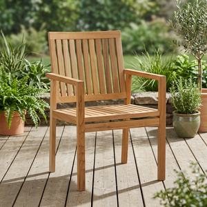 Fauteuil d'extérieur moderne en teck massif, chaise de jardin en bois pour villa et parc, résistant à l'eau et écologique - Product Image 2