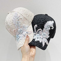 Casquette de baseball brodée pour femme, avec dentelle florale et perles, réglable, chapeau d'été anti-UV