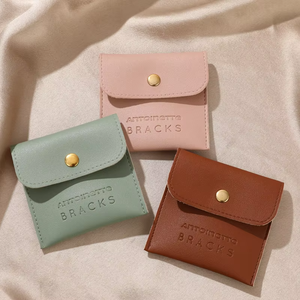 Leather Jewelry Box Rectangle Shape Solid Color Embossed Logo Button Closure For Jewellery Storage - Product Image 4