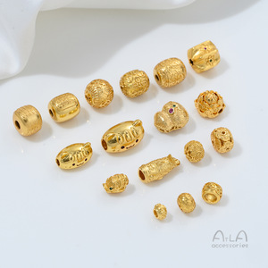 Perles en forme de tête de gourde, en cuivre plaqué or véritable 24 carats, à forte rétention de couleur, fleurs creuses, fabrication artisanale DIY - Product Image 2