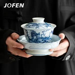 JOFEN Factory Outlet Blue and White Covered Bowl Dragon Design Traditional Chinese Ceramic Tea Set