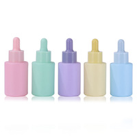 Flacon Cylindrique à Épaulement Plat pour Parfum, Sérum Contour des Yeux, Cosmétiques, Emballage Verre 30 ml Bleu Rose avec Compte-Gouttes et Coffret Cadeau