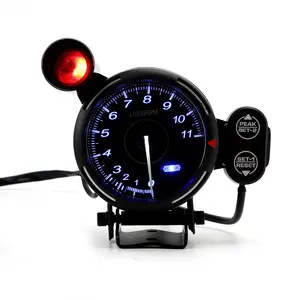 3.5" Tachometer Gauge Kit Blue LED 11000 RPM Meter with Adjustable Shift Light+Stepping Motor Black