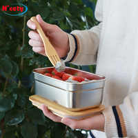 Boîte à lunch bento en acier inoxydable avec couvercle en bambou et joint en silicone, récipient alimentaire écologique et durable pour les enfants, retour à l'école