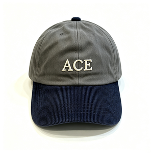 Two Tone Washed Cotton 6-Panel Baseball Cap Corduroy Brim 3D ACE Embroidery Letter Dad Hat Vintage Curved Bill Adjustable Casual - Product Image 4