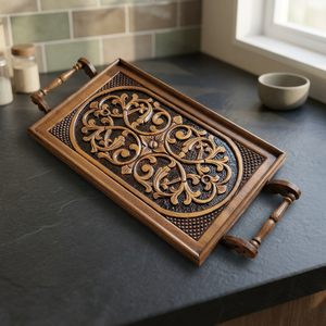Plateau de service en bois jetable fait main de style italien avec poignée, écologique, décoratif personnalisé, finition brute, pour la restauration - Product Image 1