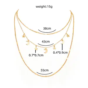 2024 Fashion Personality Jewelry Chain Multilayer Stars And Moon Metal Pendant Net Red Retro Clavicle Necklace