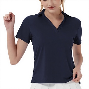 QBK Haut de <span class=keywords><strong>golf</strong></span> pour <span class=keywords><strong>femme</strong></span> UPF 50+ Dry Fit à col en V, manches courtes, tricoté, uni, broderie machine, 160g - Product Image 1