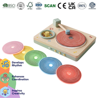 Tourne-disque musical en bois multifonctionnel pour enfants, 5 disques interchangeables lumineux, jouet éducatif en bois naturel sûr