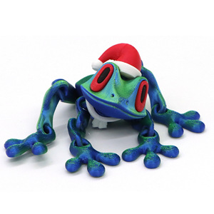Aimant de réfrigérateur grenouille magnétique imprimé en 3D, modèle de grenouille des bois à articulations mobiles, jouet, best-seller de Noël 2025, grenouille avec chapeau de Noël - Product Image 2