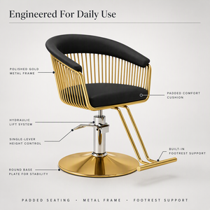 Black Leather Salon Chair Hydraulic Height Adjustable Barber Chair Styling Chair with Gold Metal Frame Footrest <b>for</b> <b>Hair</b> Salon - Product Image 2