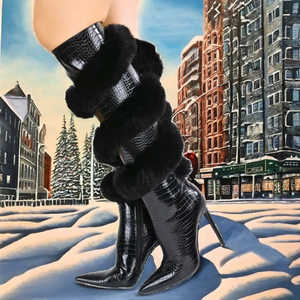 Stivaletti da <span class=keywords><strong>donna</strong></span> in pelliccia a portafoglio incrociato con chiusura a cerniera taglia larga 45 stile occidentale autunno/inverno con chiusura a punta - Product Image 2