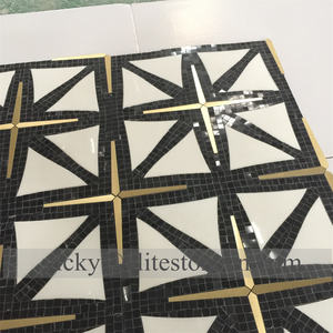 Piastrelle per <span class=keywords><strong>Pavimento</strong></span> in Mosaico di Marmo <span class=keywords><strong>Nero</strong></span> <span class=keywords><strong>e</strong></span> <span class=keywords><strong>Bianco</strong></span>, Superficie Lucida, Taglio <span class=keywords><strong>a</strong></span> Getto d'Acqua, Medaglione in Marmo - Product Image 3