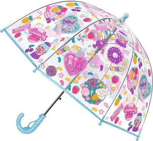 Kids Transparent Dome Bubble Umbrella Comfortable Fabric Sun Shield with Easy Grip Curved Plastic Handle for Toddler Boys Girls