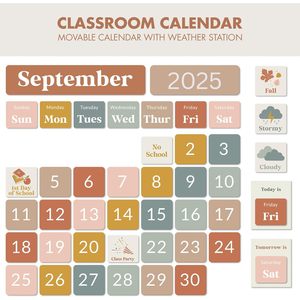 Calendario de bolsillo para el aula para niños, tarjetas educativas, gestión del tiempo, regreso a la escuela, estilo bohemio, tela rectangular - Product Image 5