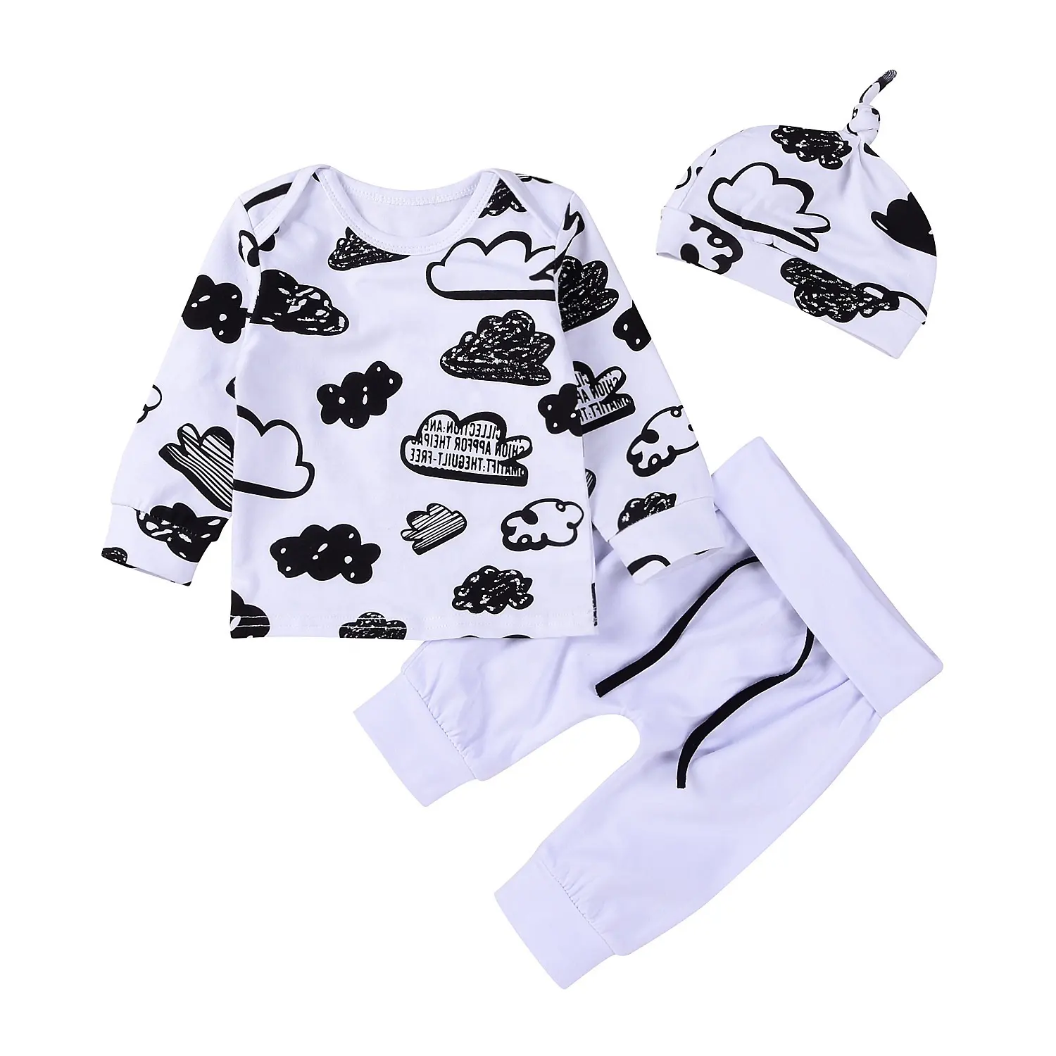 2022 New Autumn 3 Pcs/Suit Style Baby Clothing Set Infant Cartoon Cloud Top+Pants+Hat Newborn Baby Boy Girl Outfits Clothes Set