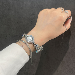 Reloj de Cuarzo CILOA con Esfera Redonda, Brazalete de Diamantes de Imitación, Cadena de Aleación con Cuentas, Reloj de Pulsera para Mujer, Modelo 670 - Product Image 1