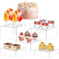 6 pièces de présentoirs de buffet réutilisables en acrylique, boîtes de présentation carrées en forme de cube avec base transparente