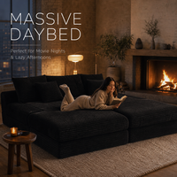 Canapé modulaire sectionnel surdimensionné en velours compressé sous vide, sans structure, avec double chaise longue et fonction couchage, revêtement en éponge, idéal pour appartement et hôtel