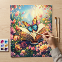 Kit de Peinture par Numéros DIY 36 Couleurs, Motif Papillon sur Livre et Fleurs, Peinture Acrylique Faite Main, Art Mural Créatif