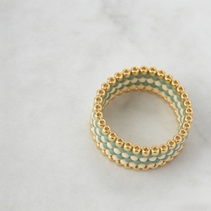 Boho Fashion Women's Miyuki Beaded Glass Inlay 18K Gold Plated Hand Woven Geometric <b>Statement</b> <b>Ring</b> - Product Image 3