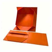 Boîte cadeau pliable magnétique orange en carton rigide, emballage personnalisé avec logo, ruban et insert pour cadeaux et artisanat