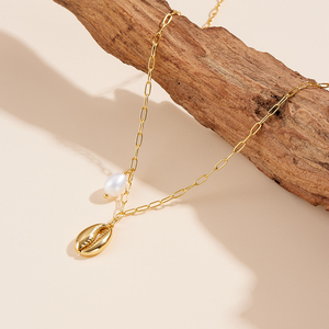 Peishang, joyería al por mayor, Plata de Ley 925 chapada en oro, collar con forma de concha de perla de agua dulce Natural de verano para mujer - Product Image 4