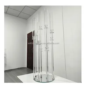8/9/10 Head Clear glass Candle Holder Wedding Centerpiece Crystal Candelabra Party Decor Mirror Base