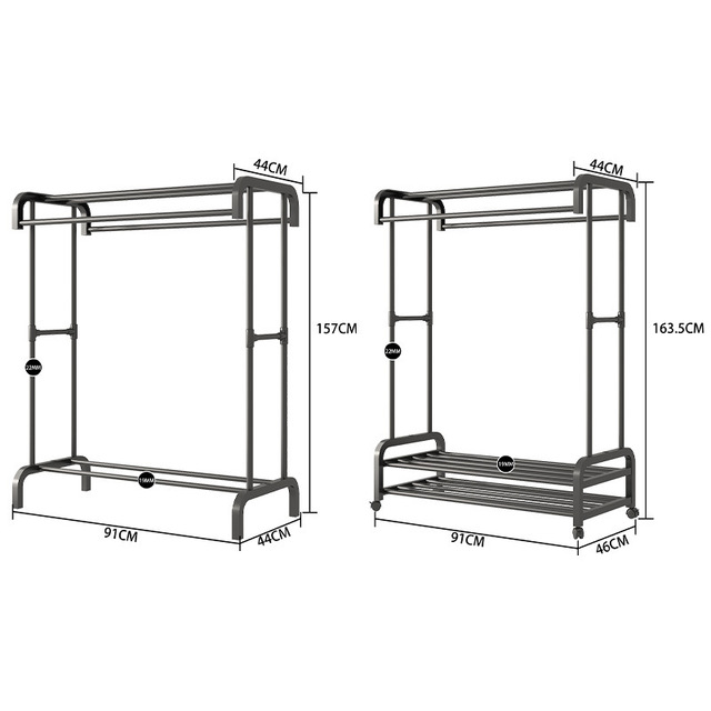 Double-pole Wheeled Multi-functional Clothes Drying Rack, Floor-standing Balcony Hanging Rack Durable Rack