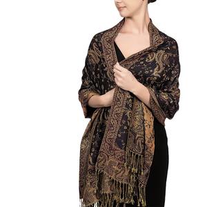 Estilo étnico de alta calidad Jacquard Paisley estampado bufandas ligeras Pashmina bufanda larga chal abrigo con borlas para mujer - Product Image 3