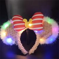 Vente en gros de bandeau lumineux à LED avec oreilles de lapin et de souris pour femmes et filles, avec nœud à paillettes pour fête de Noël, bandeau pour enfants