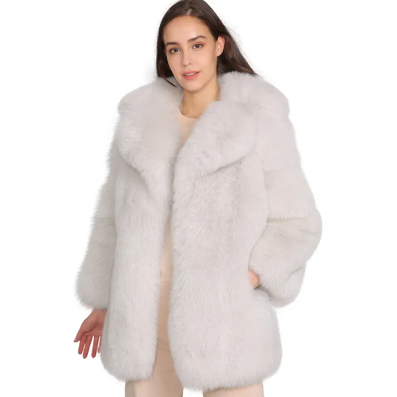 الجملة الفراء سترة طويلة الأكمام الشتاء الدافئة سميكة Oem أبلى مخصص معطف المرأة الحقيقي الثعلب الفراء معطف