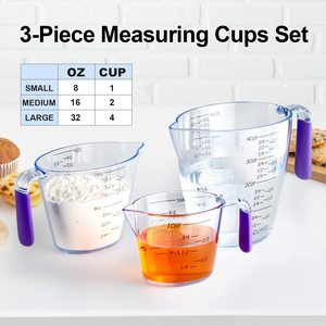 ชุดถ้วยตวงพลาสติกใส <span class=keywords><strong>Homesmart</strong></span> 3 ชิ้น พร้อมด้ามจับยางนุ่มสีม่วง สำหรับวัดปริมาณส่วนผสมในการอบขนม 3 ถ้วย - Product Image 5