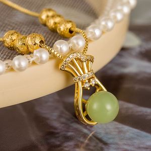 Vintage Fashion High Quality Chinese Style Gold Money <b>Bag</b> Zircon <b>Charm</b> Pendant Hetian Jade Pendant Necklace for Women - Product Image 4