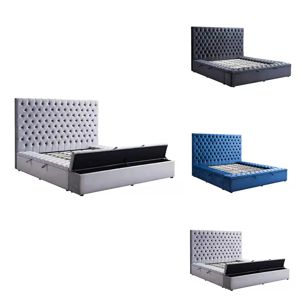 Liulpinzhi — ensemble de cadre de lit en velours, plateforme de rangement moderne avec lit matelassé, grande taille, Queen et King size